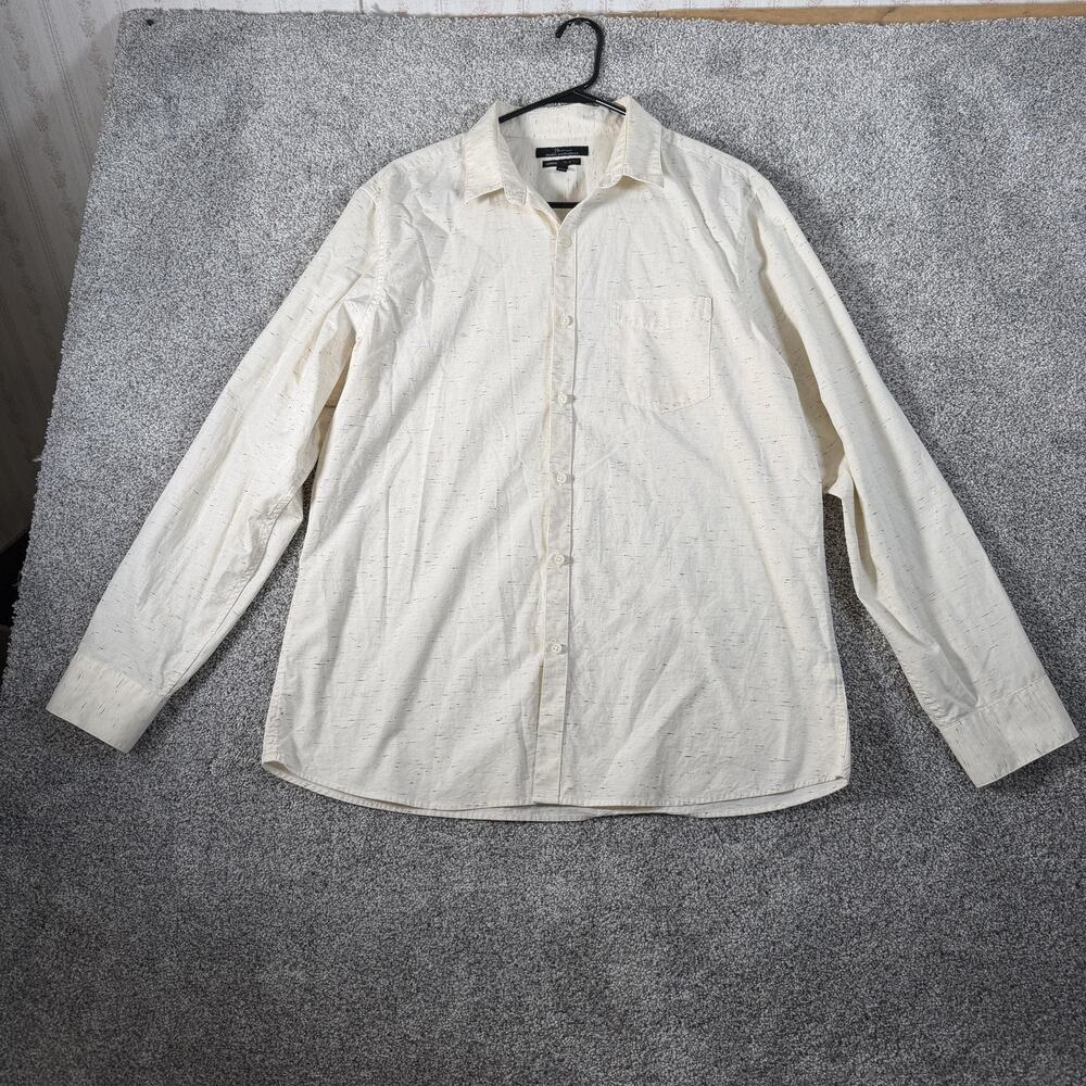 Marc Anthony Dress Shirt XL Cream Shadow Stripe Luxury Slim Fit Business Office